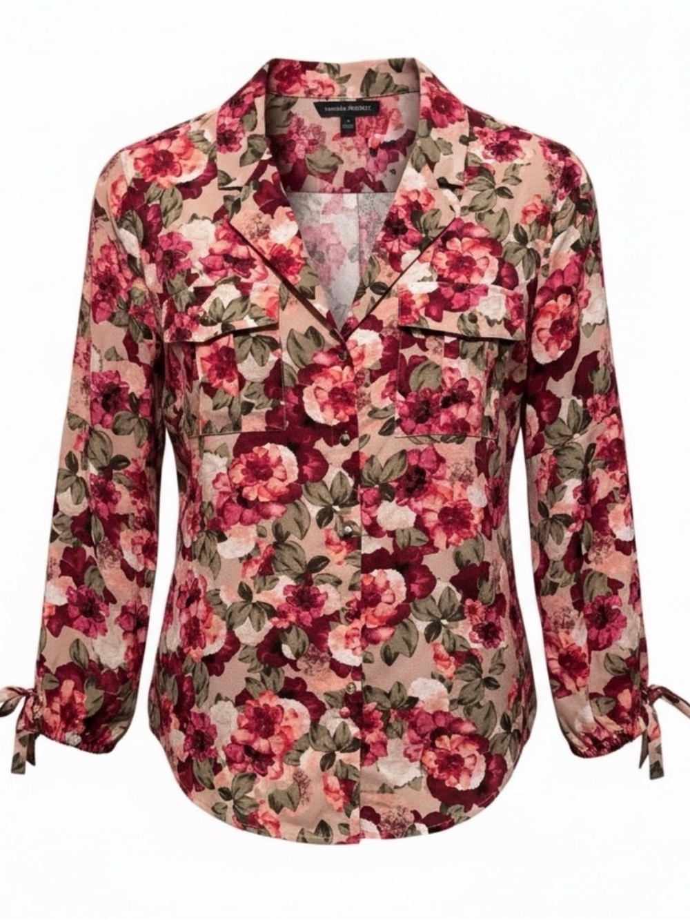 Banana Republic Pink Floral Button-Down Shirt Long Sleeves w/ Tie Cuffs MEDIUM